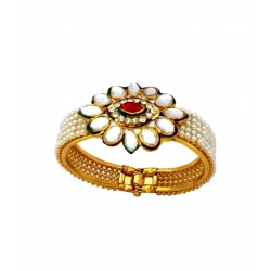 B0027- Beautifull  kundan meena pearl bracelet / kada